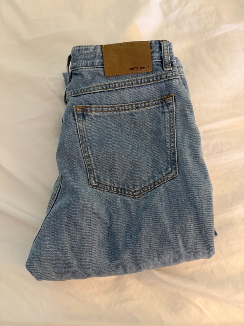 Suitsupply Men’s Light Blue Straight Jeans with Leather Patch